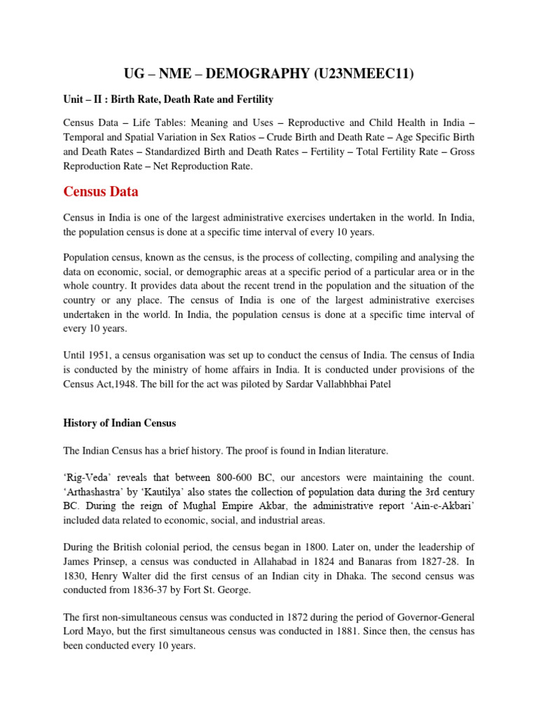 Unit Ii Demography Material Pdf Maternal Death Census