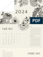 Black and White Minimalist Floral Illustration 2024 Calendar