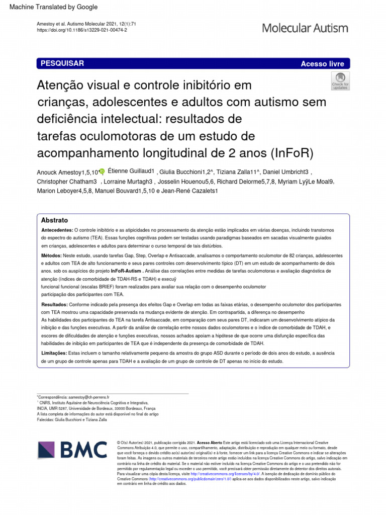 Controle Inibitório em Autismo: Estudo Longitudinal | PDF | Espectro do ...