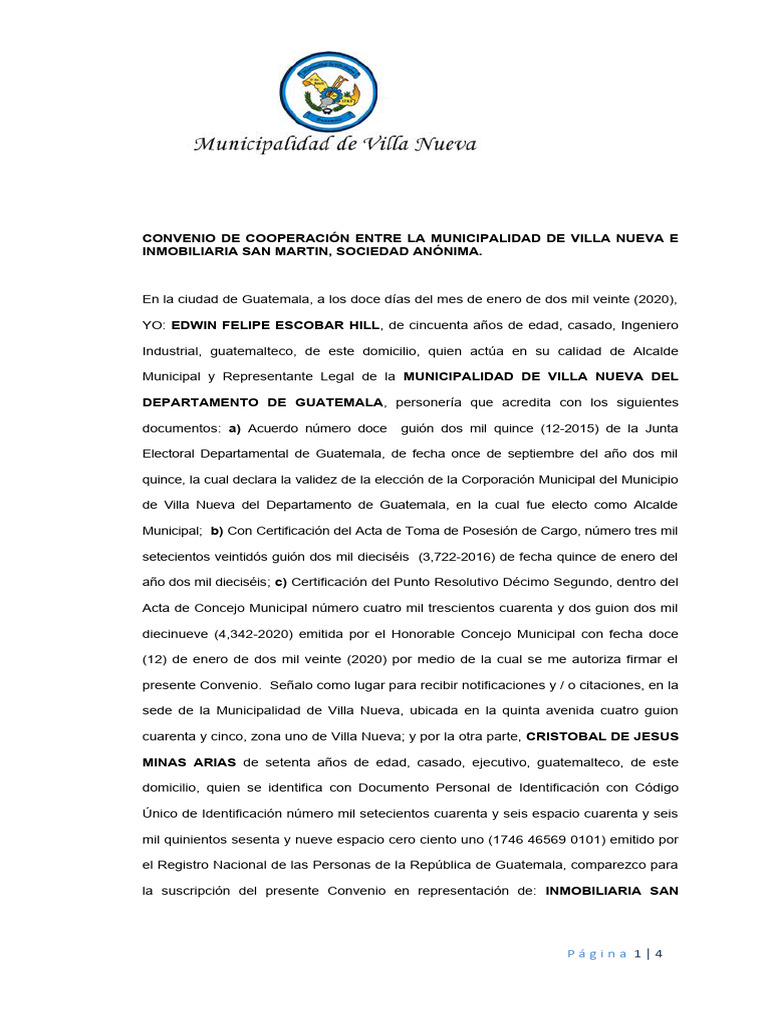 Convenio de Cooperación Villa Nueva-San Martín | PDF | Guatemala ...