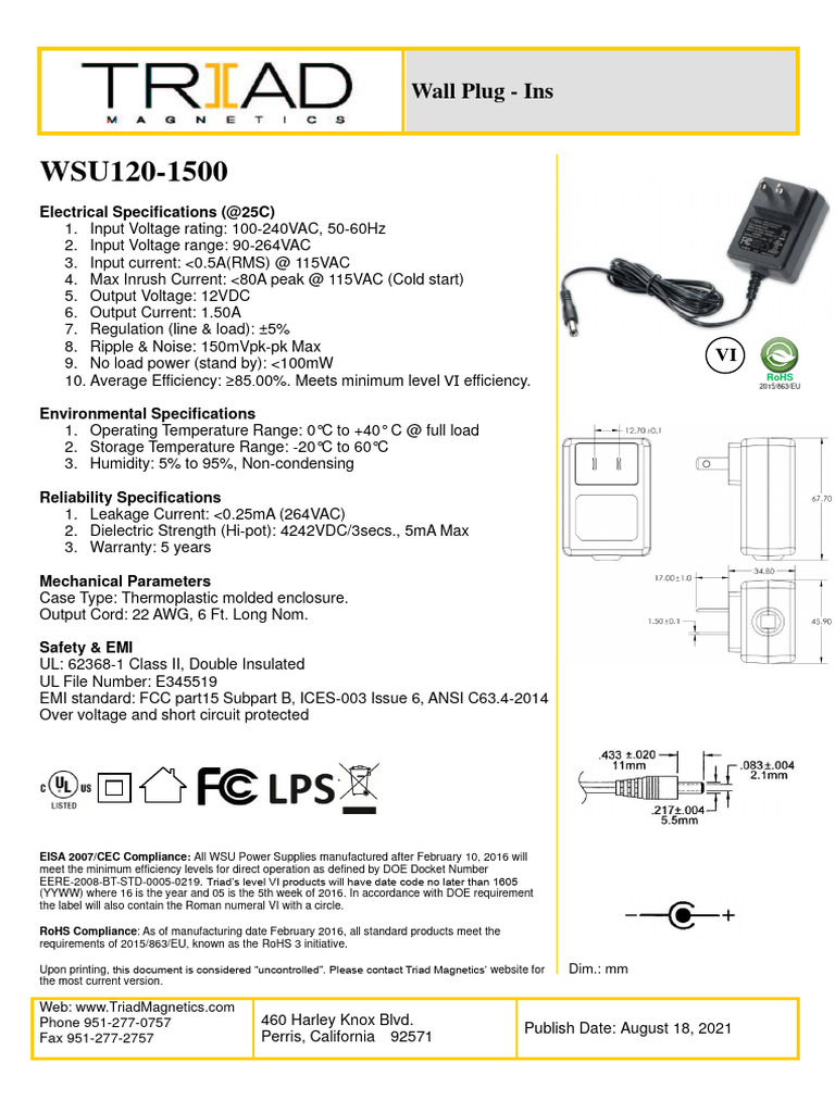 OEM ZTE STC-A1215C55-C Switching Power Supply - 12V 1.5A Wall Charger