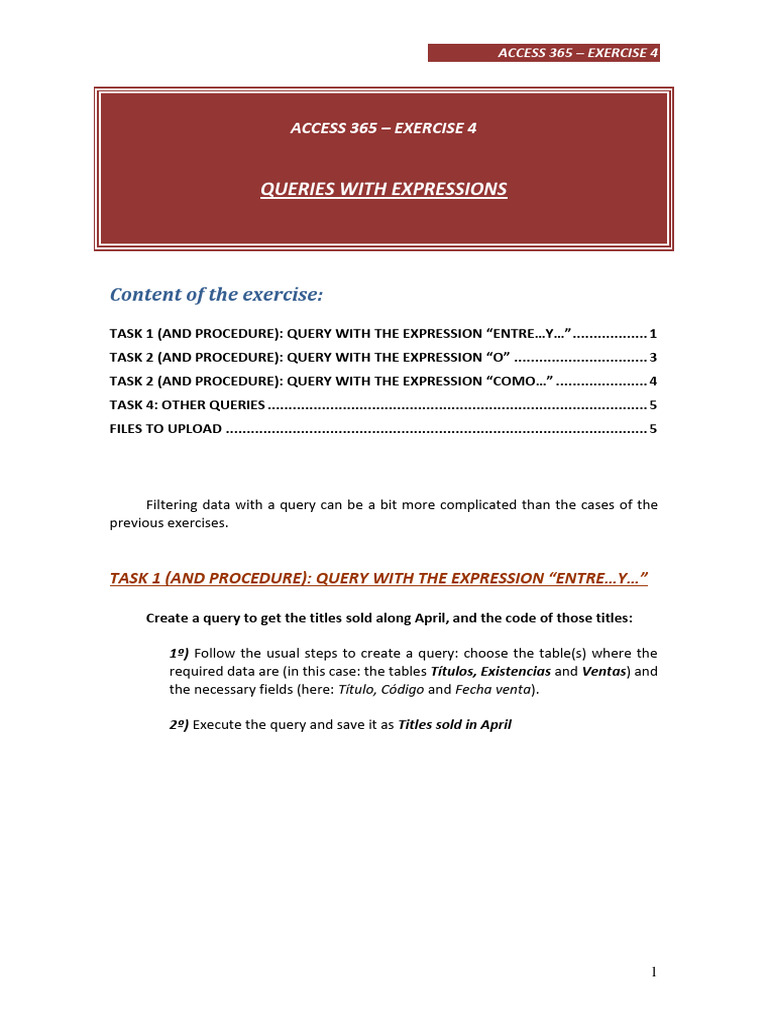 Access 365 Query Exercises Guide | PDF | Computing | Computer Science