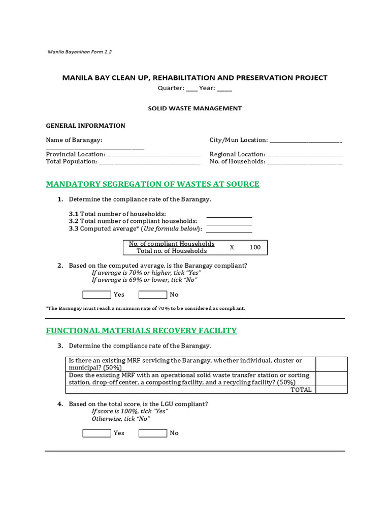 Barangay MRF Compliance Assessment | PDF | Municipal Solid Waste ...