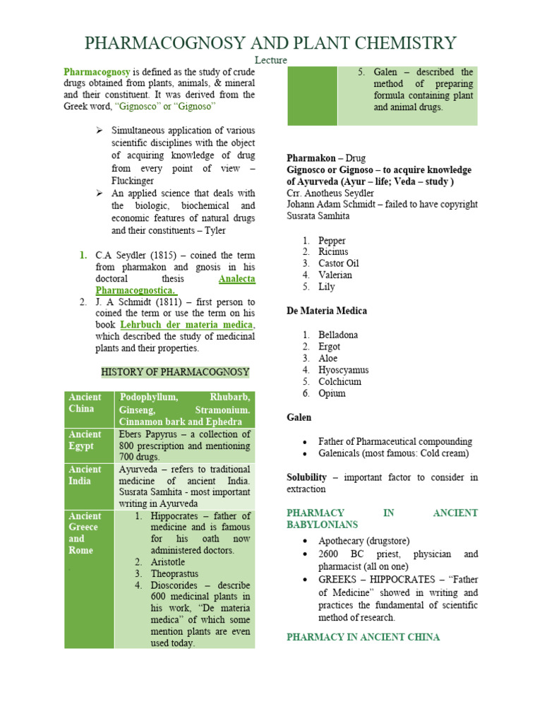 Lecture 1 Pharmacognosy Download Free Pdf Natural Products
