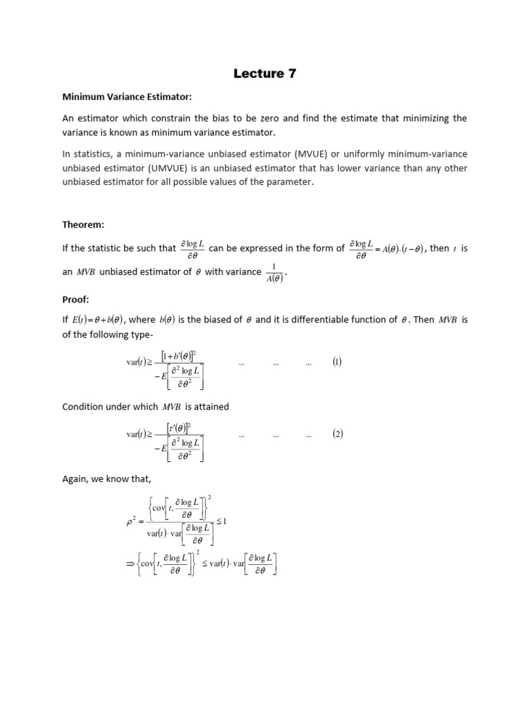 Minimum Variance Estimator Explained | PDF | Estimator | Bias Of An ...