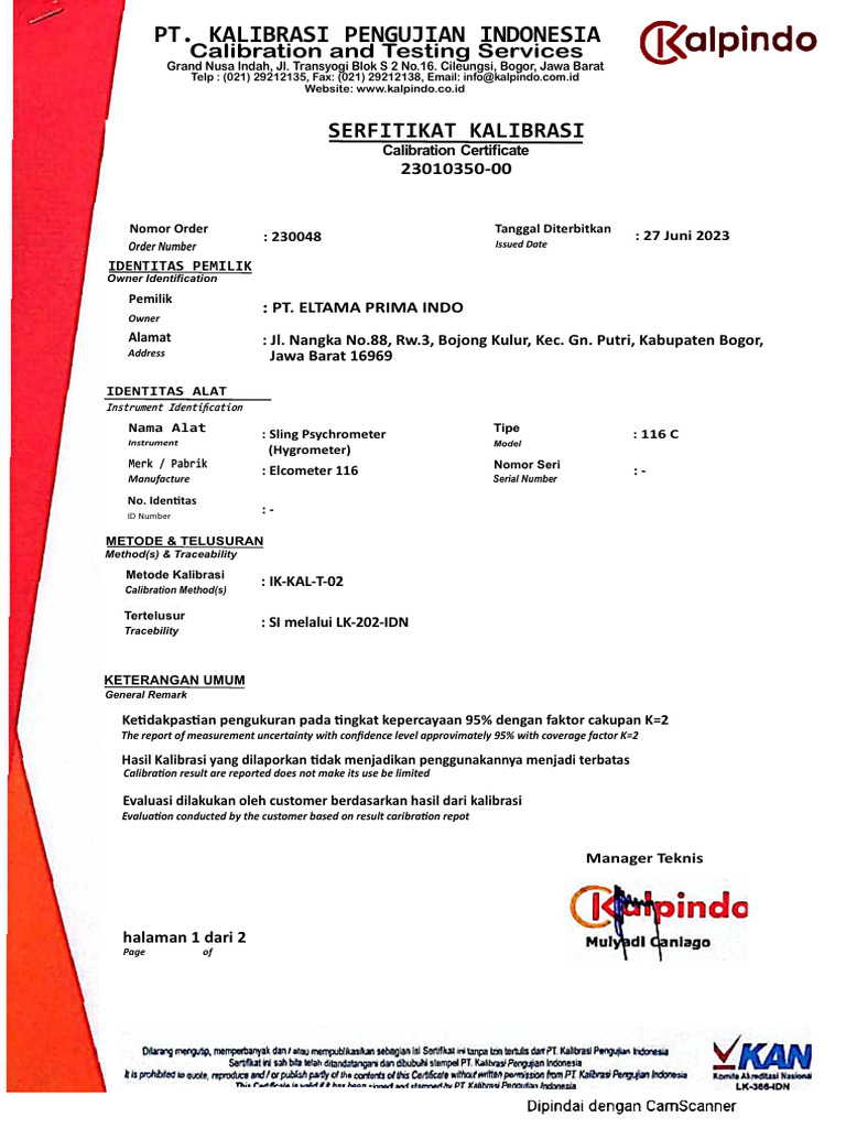 Kalibrasi Alat di Grand Nusa Indah | PDF | Calibration | Measure Theory