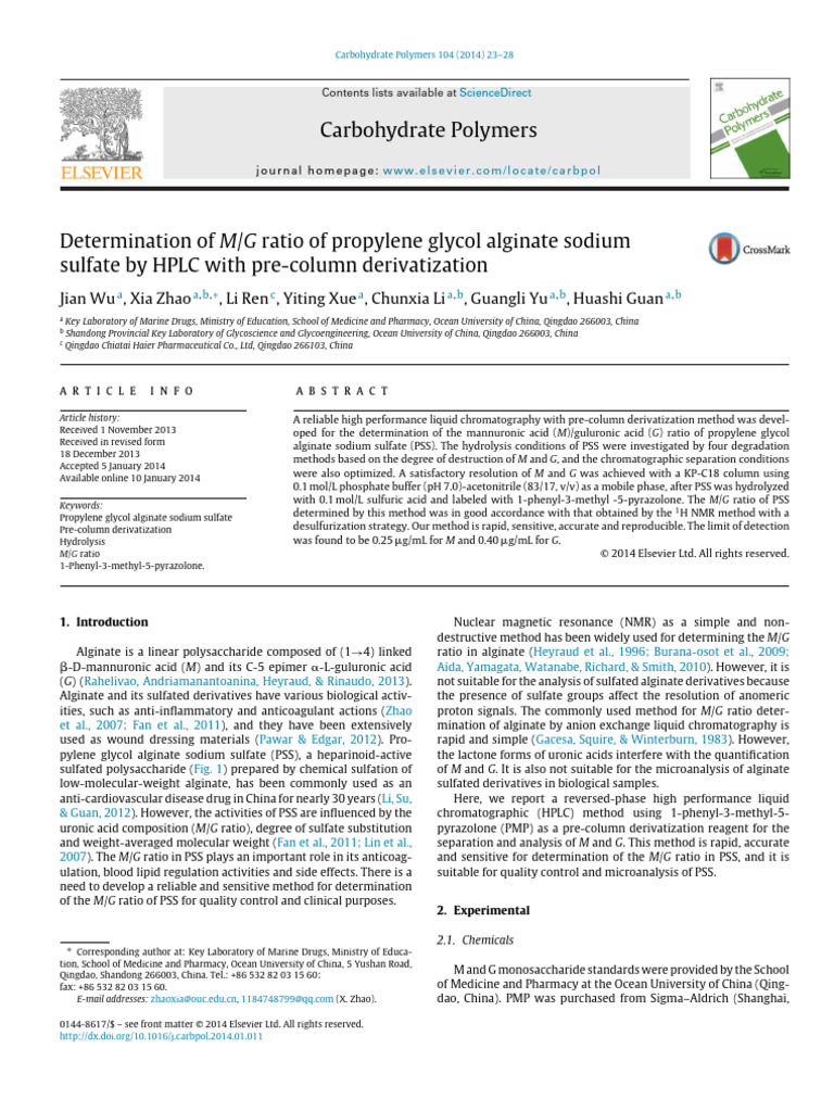 Determination of M:G Ratio of Propylene Glycol Alginate Sodium Sulfate ...