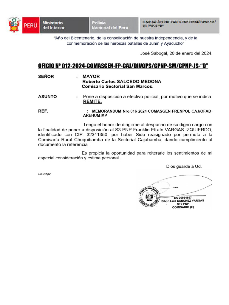 Oficio Pone A Disposición | PDF