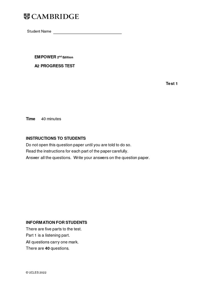 A2 Progress Test Test 1 Pdf