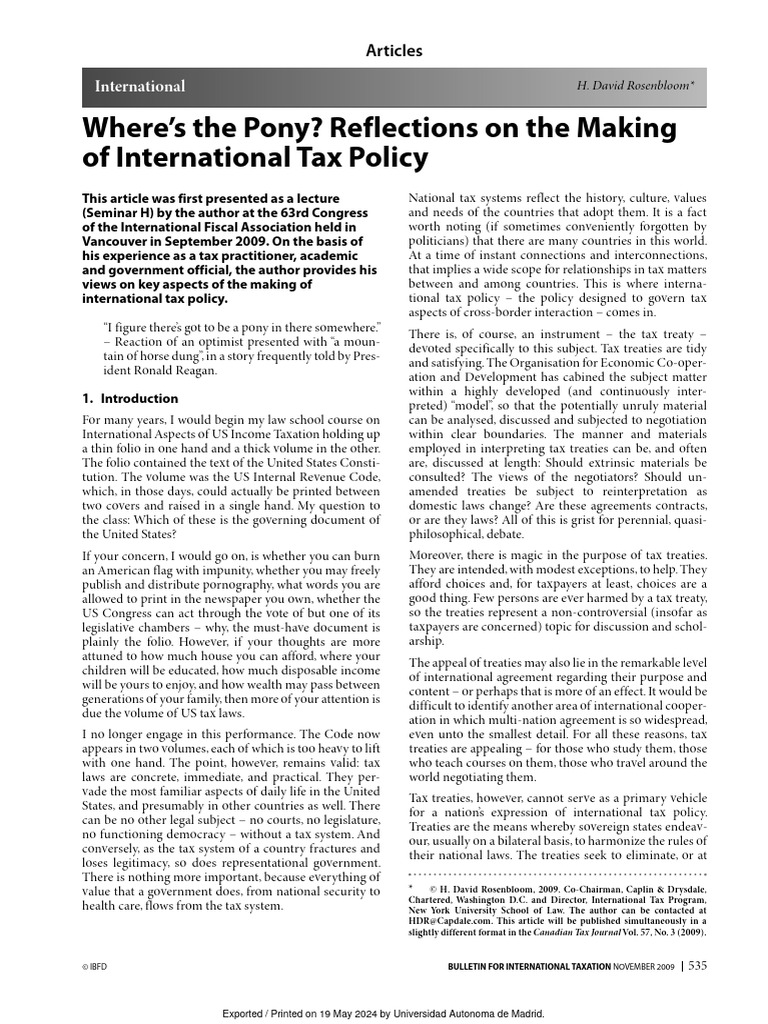 Insights on International Tax Policy | PDF | Taxes | International Taxation