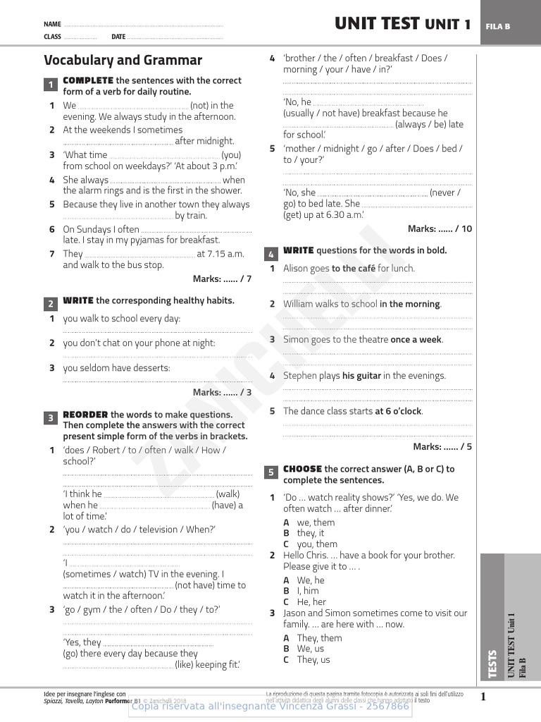 Unit 1 Test for Performer B1 | PDF