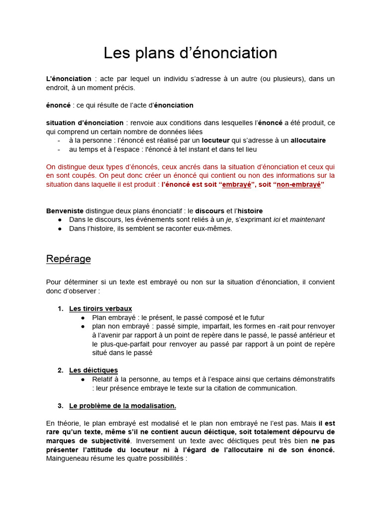 Les plans d'énonciation en linguistique | PDF | Grammaire | Linguistique