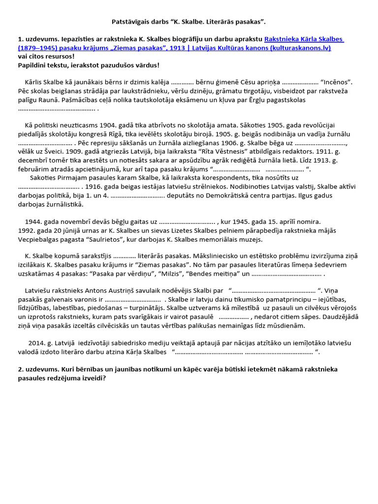 Patst v gais Darbs K Skalbes Pasakas PDF