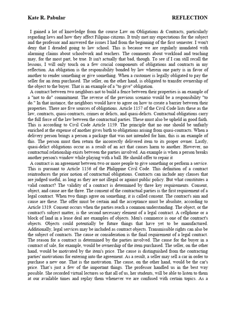 Reflection Pabular | PDF | Private Law | Civil Law (Legal System)