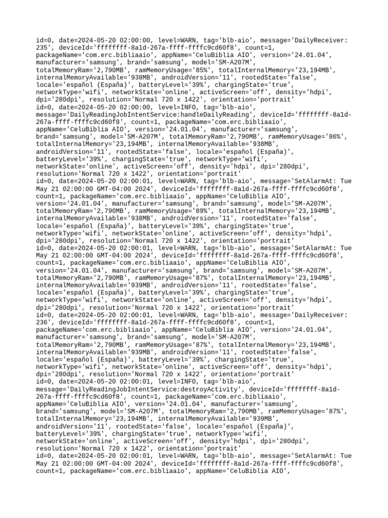 CeluBiblia AIO App Log Analysis | PDF