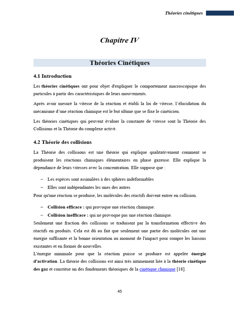 Théories cinétiques des réactions chimiques | PDF | Cinétique chimique ...