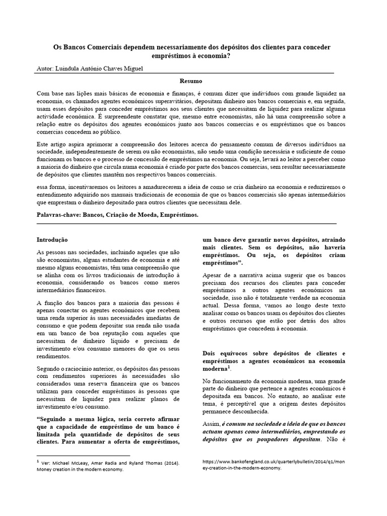 Os bancos comerciais dependem necessariamente dos dep sitos dos