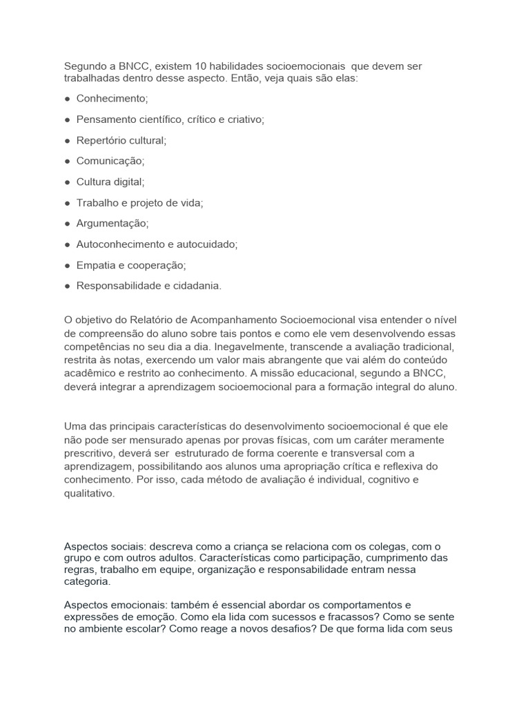 Habilidades Socioemocionais na BNCC | PDF | Aprendizado | Psicologia do ...