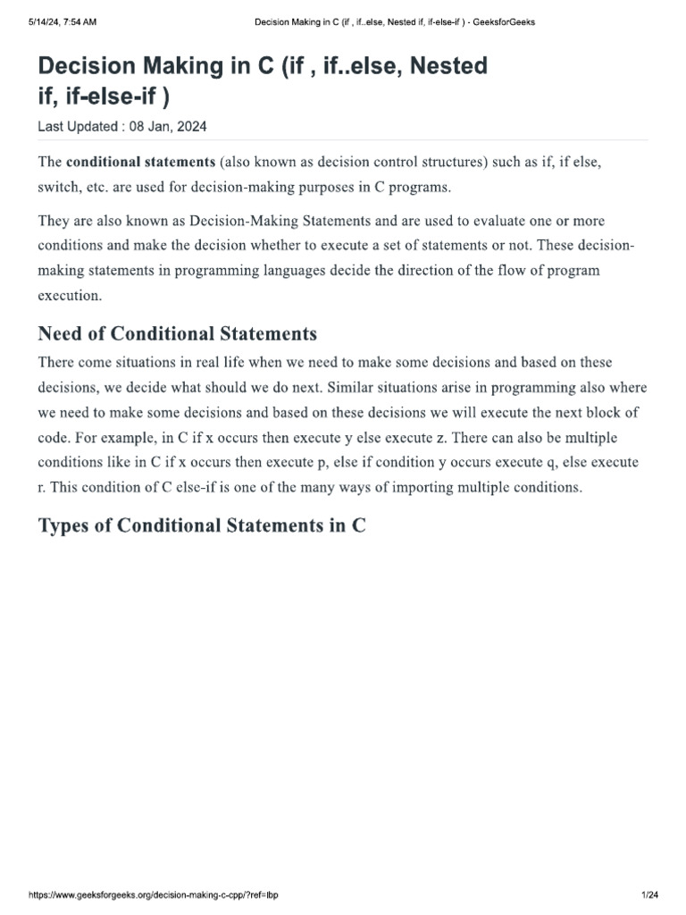 Decision Making in C | PDF