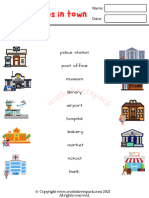 Places in Town Worksheets Matching Words and Pictures