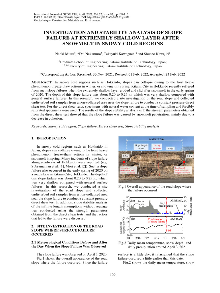 Slope Failure Analysis After Snowmelt | PDF | Soil Mechanics | Earth ...