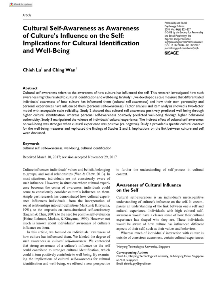 Lu Wan 2018 Cultural Self Awareness As Awareness of Culture S Influence ...