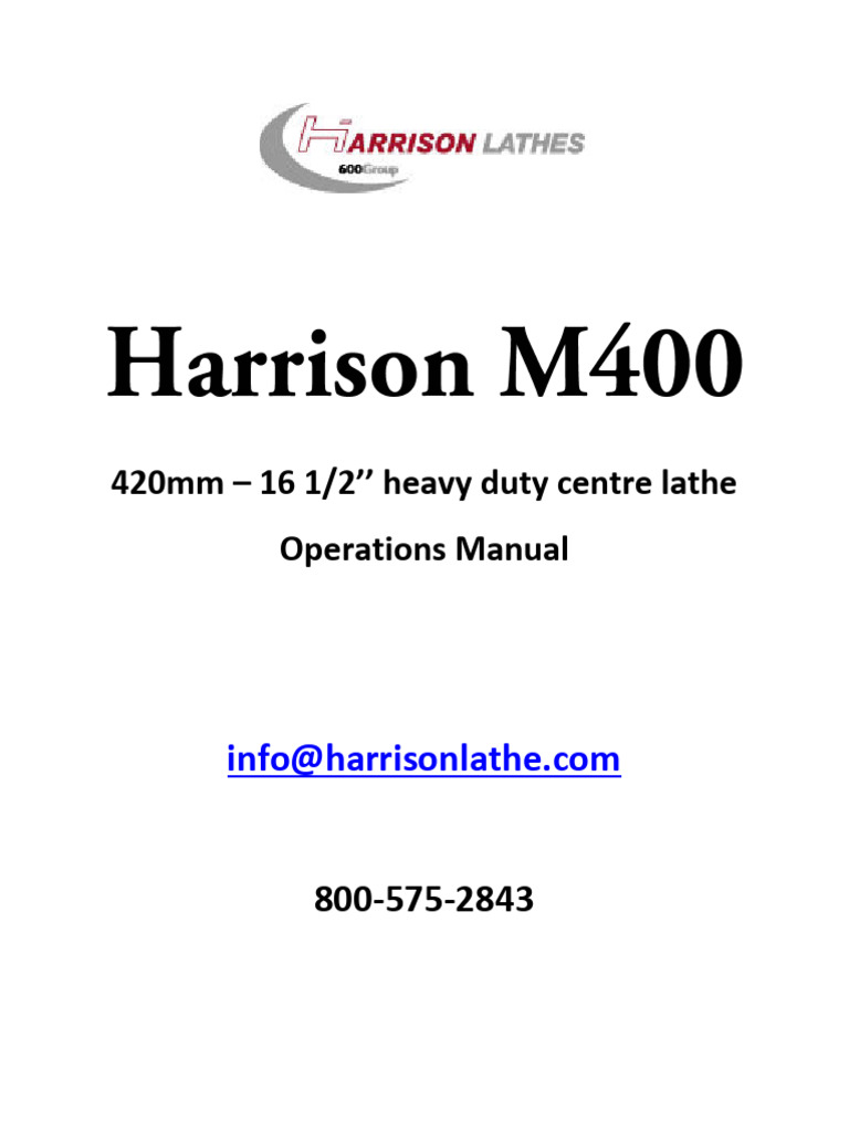 Harrison M400 Lathe Operations Manual | PDF