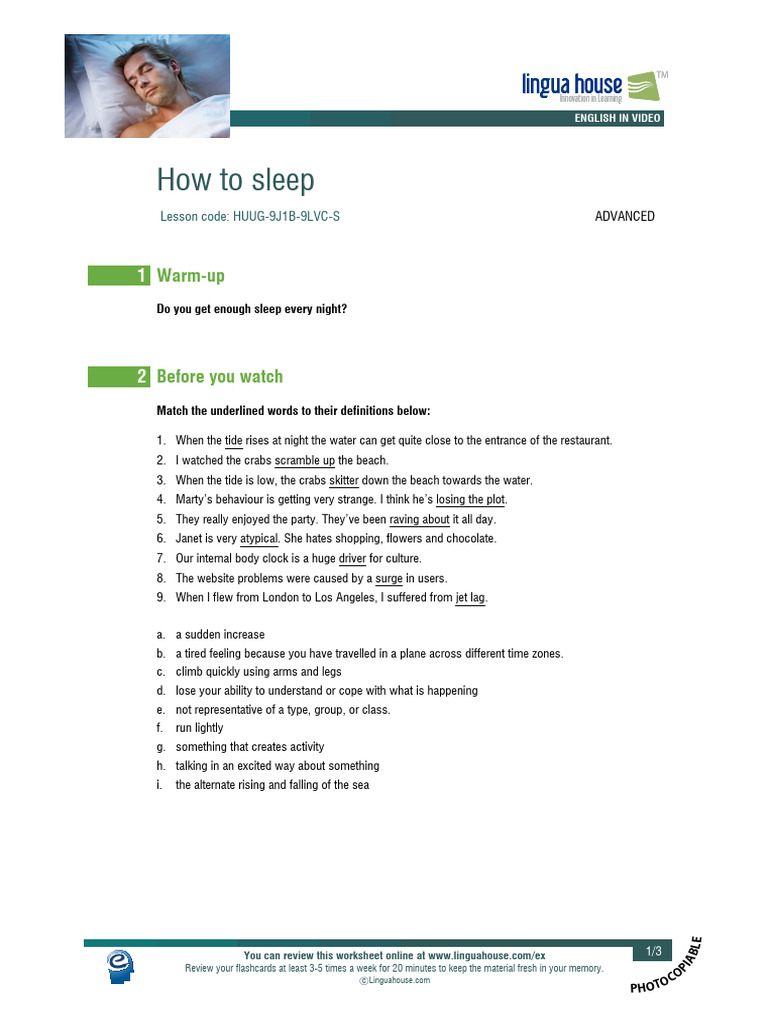 Optimizing Sleep: Advanced English Lesson | PDF | Sleep | Circadian Rhythm