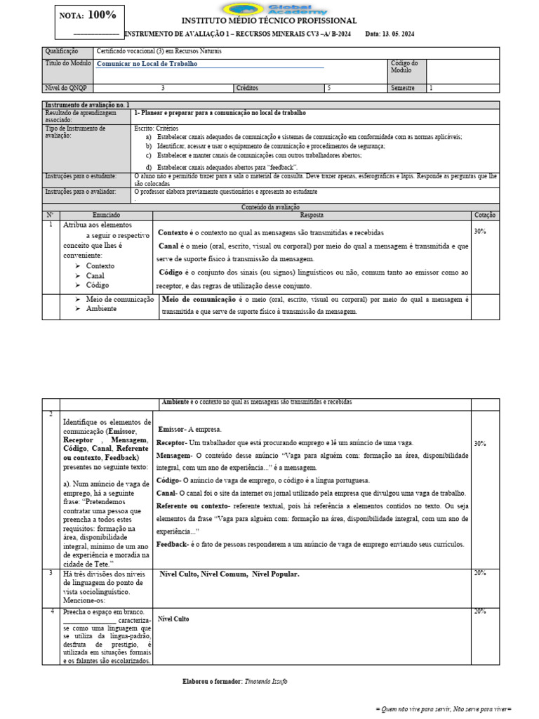 Teste 1 Coreçao | PDF | Comunicação | Publicidade