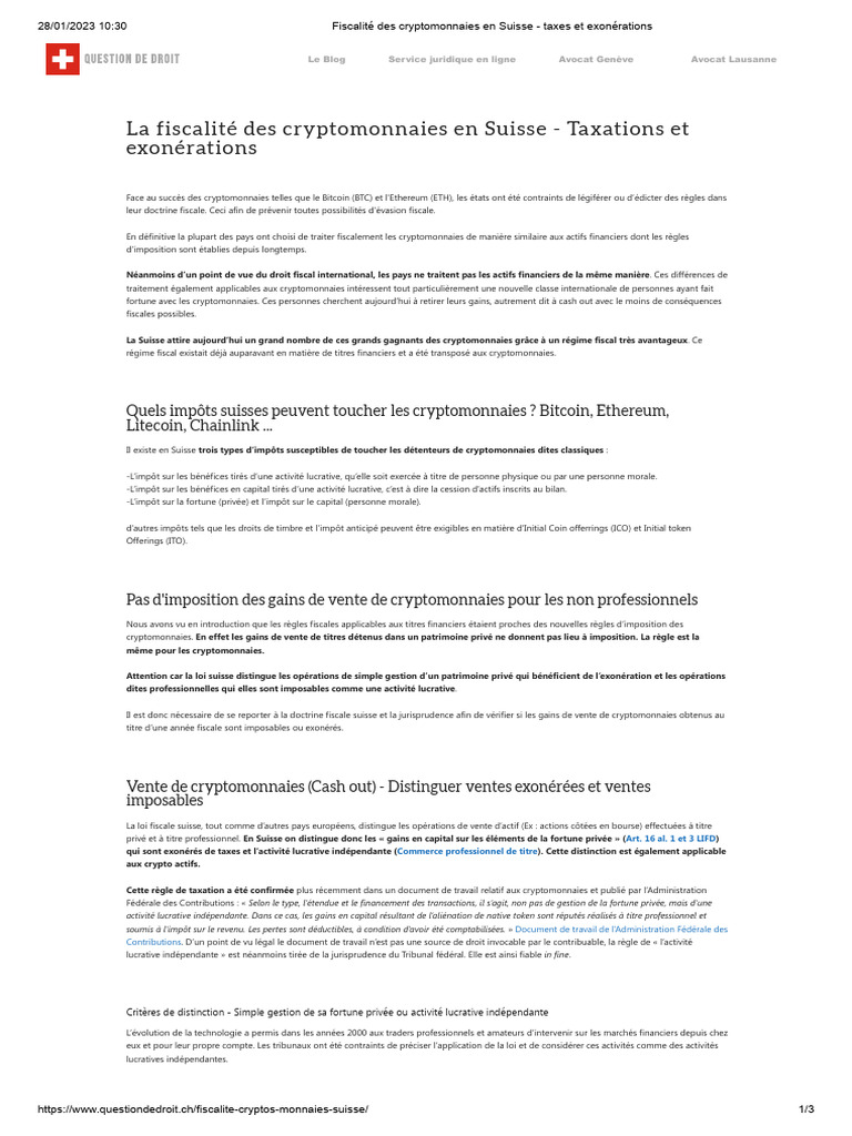 28.01.23 - Fiscalité Suisse | PDF | Impôts | Crytomonnaies
