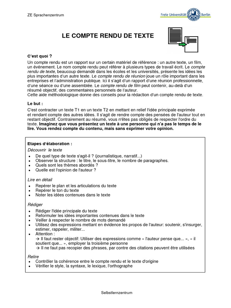 Guide de rédaction d'un compte rendu | PDF