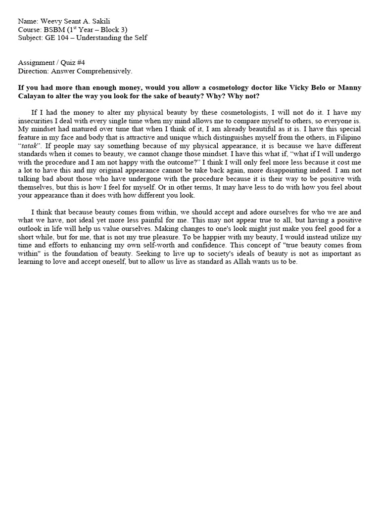 Understanding The Self | PDF | Self Esteem | Beauty