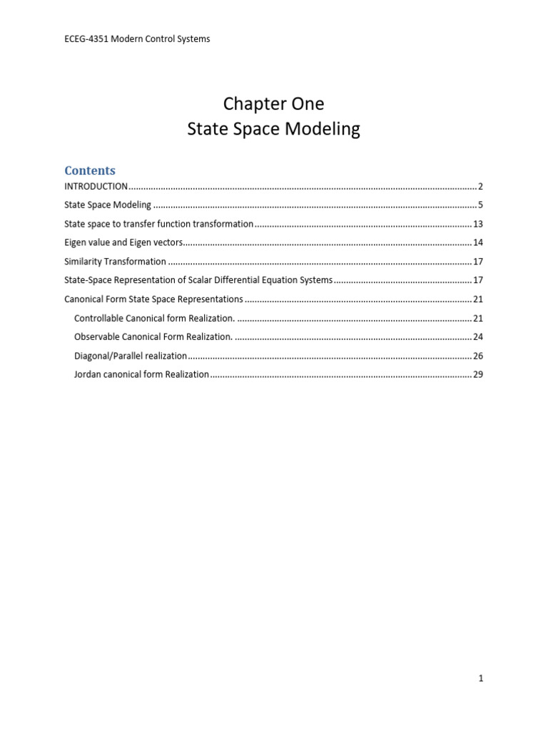 State Space Modeling in Control Systems | PDF | Eigenvalues And ...