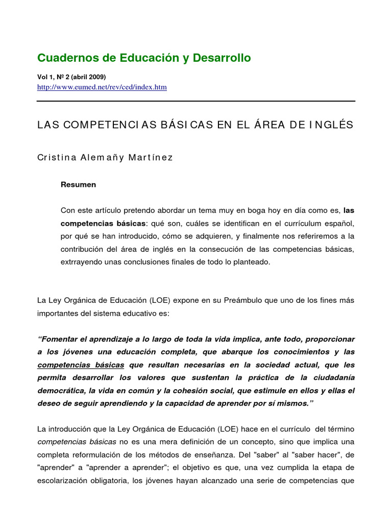 Competencias Básicas en Inglés Escolar | PDF | Plan de estudios ...