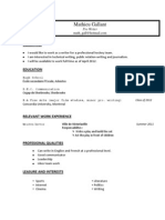 One Page Resume Mathieu Gallant