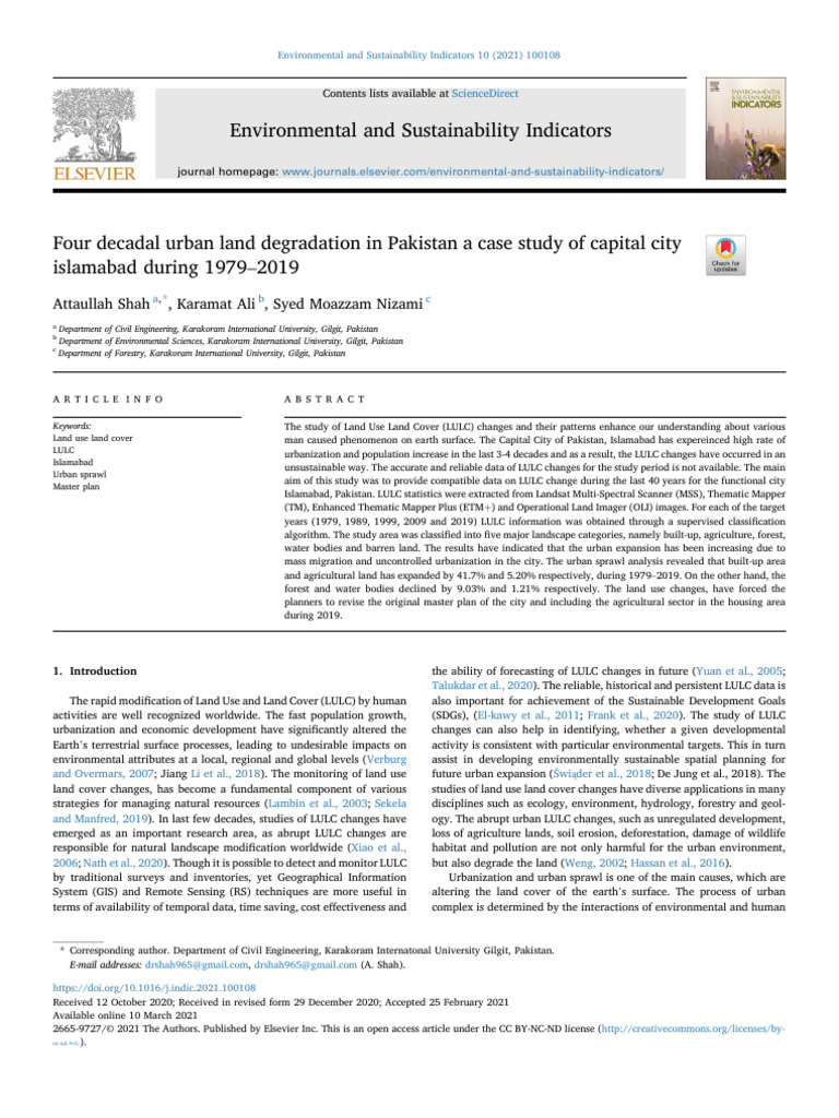 Four Decadal Urban Land Degradation in Pakistan A Case Study of Capital ...