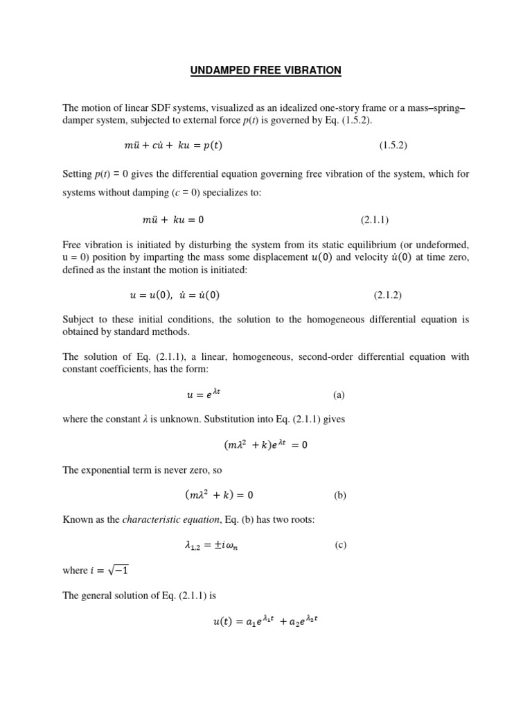 Undamped Free Vibration Analysis | PDF | Damping | Frequency