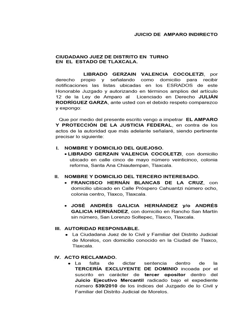 Amparo Indirecto Vs Falta de Resolver Juicio Librado Gerzain Valencia ...