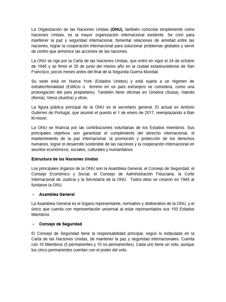 Estructura de Las Naciones Unidas | PDF | Naciones Unidas | Relaciones ...