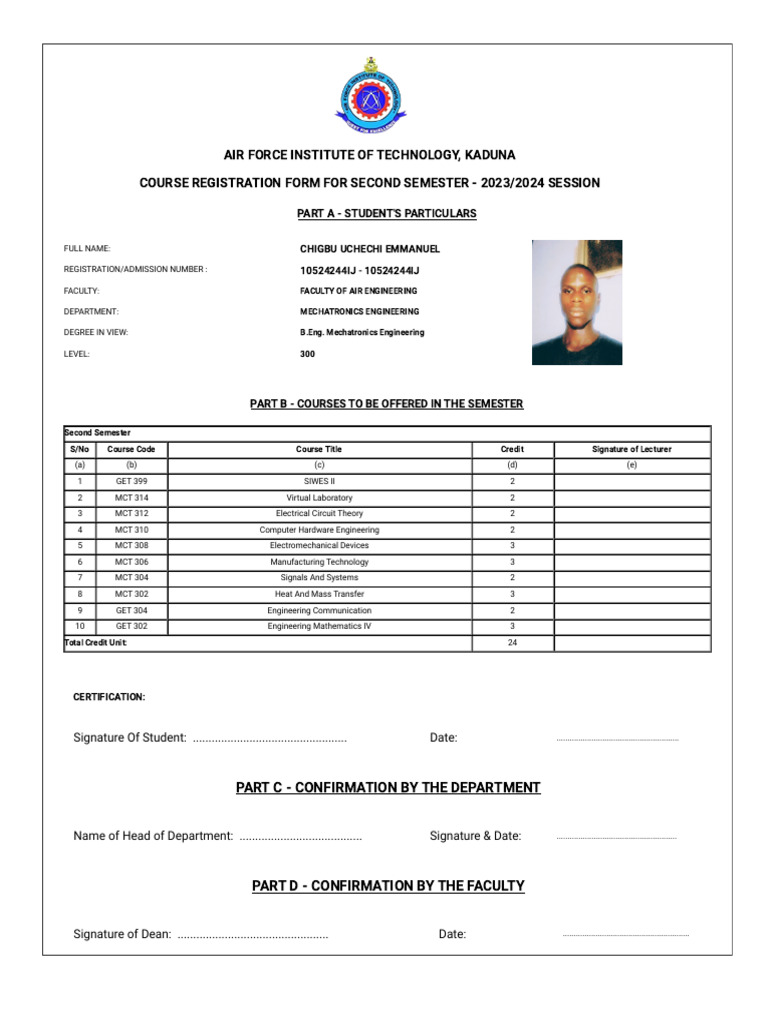 Mechatronics Engineering Course Registration | PDF | Engineering ...