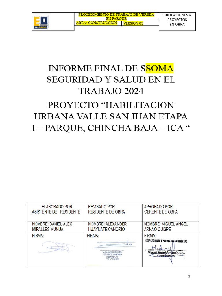 Informe Final de Seguridad en Obra | PDF | Seguridad y salud ocupacional