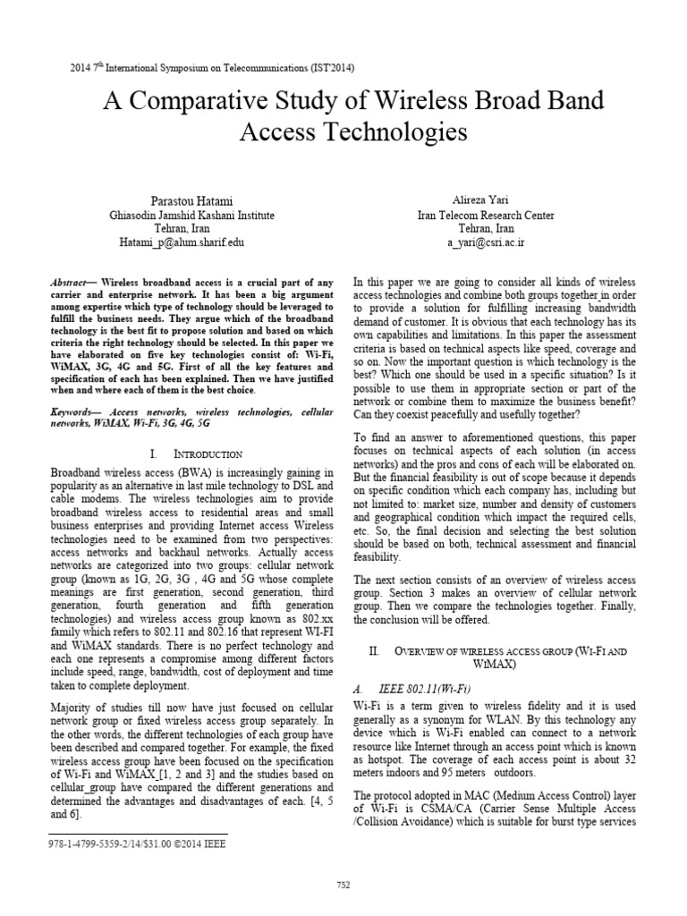 Comparative Analysis of Wireless Broadband Technologies | PDF | High ...