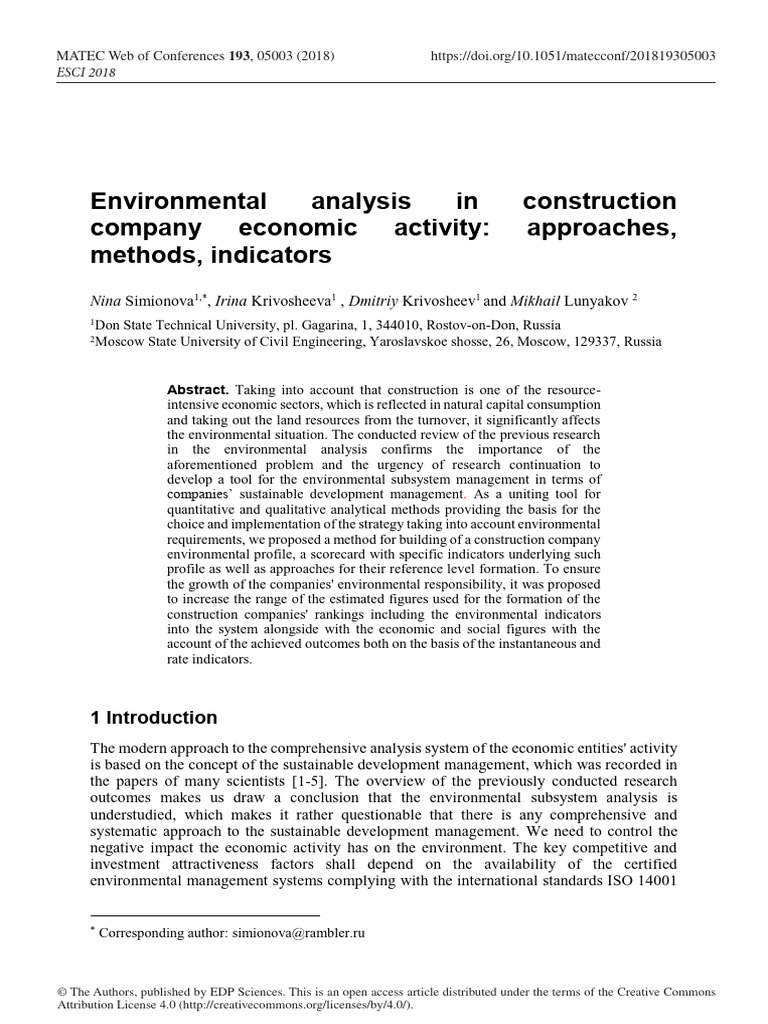 Environmental Analysis in Construction Company Economic Activity ...