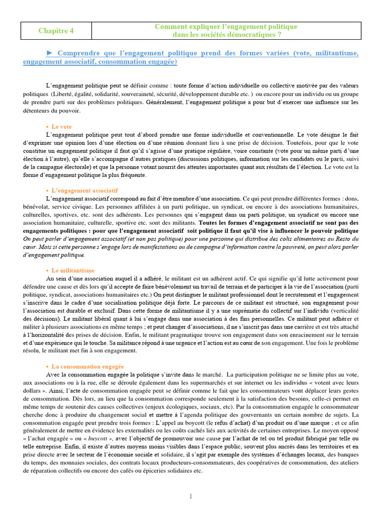 Engagement politique en démocratie : formes et enjeux | PDF ...