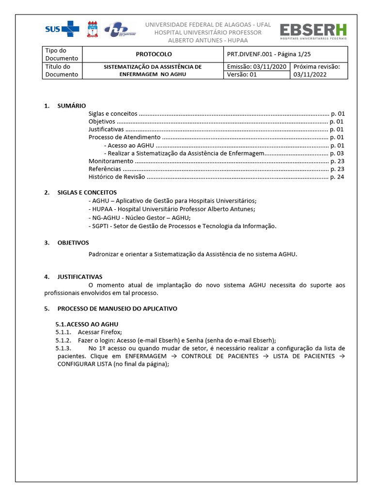 Sistematização da Enfermagem no AGHU | PDF | Enfermagem | Receita médica