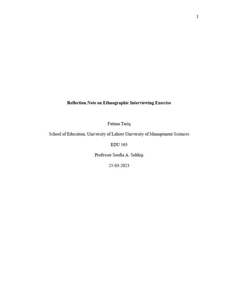 Ethnographic Interviewing Reflection | PDF