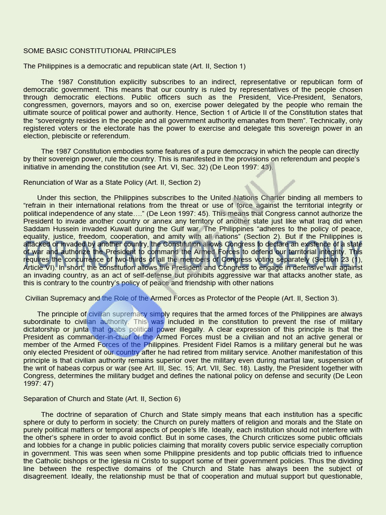 Key Constitutional Principles in the Philippines | PDF | Naturalization ...
