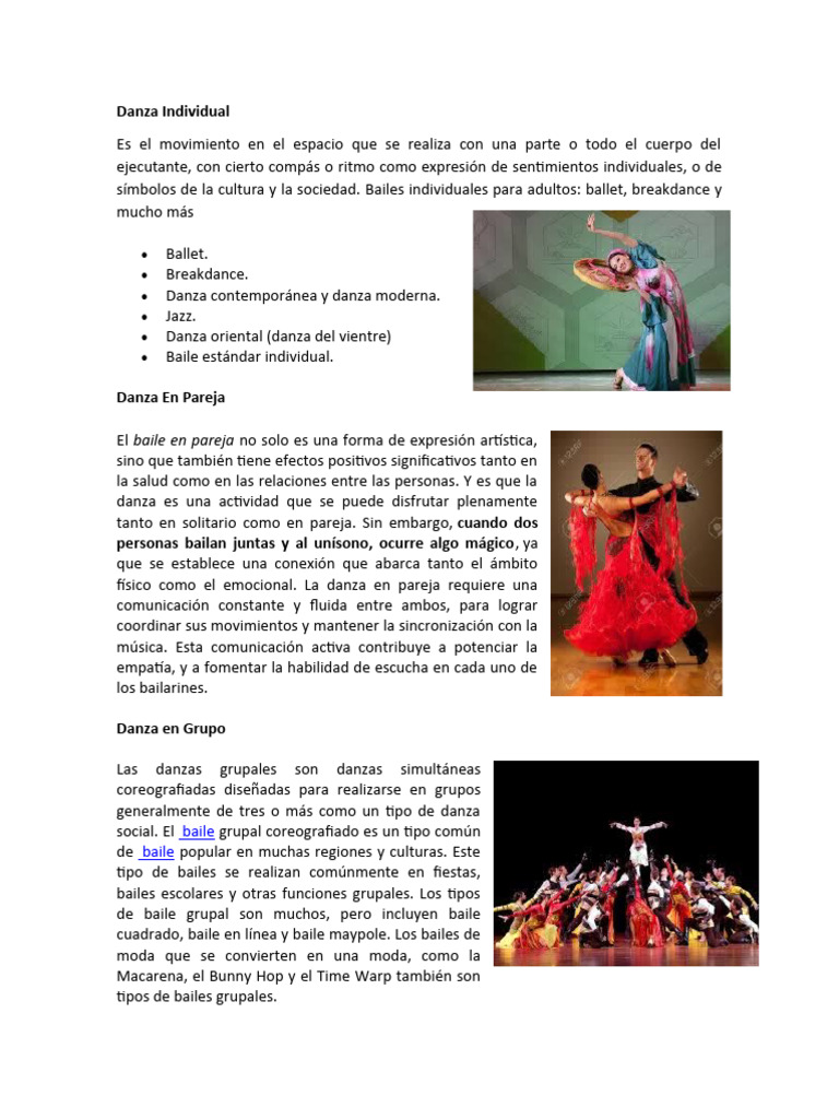Tipos de Danza Individual y sus Características | PDF | Bailes | Música ...