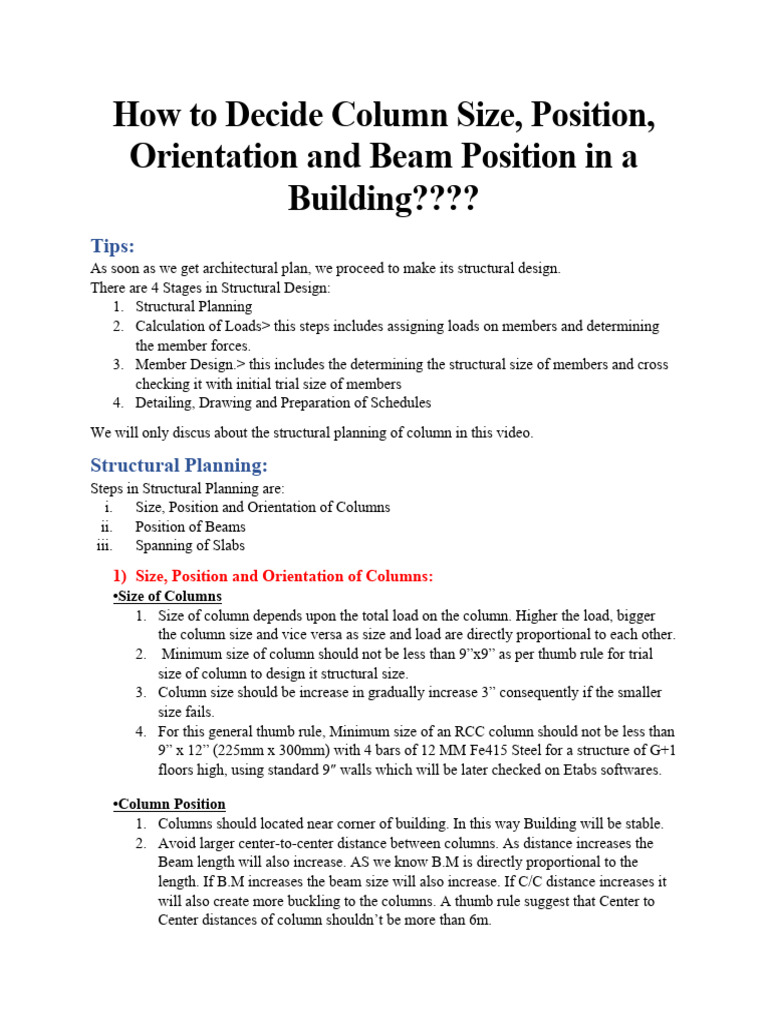 How To Decide Column Size | Download Free PDF | Beam (Structure) | Bending