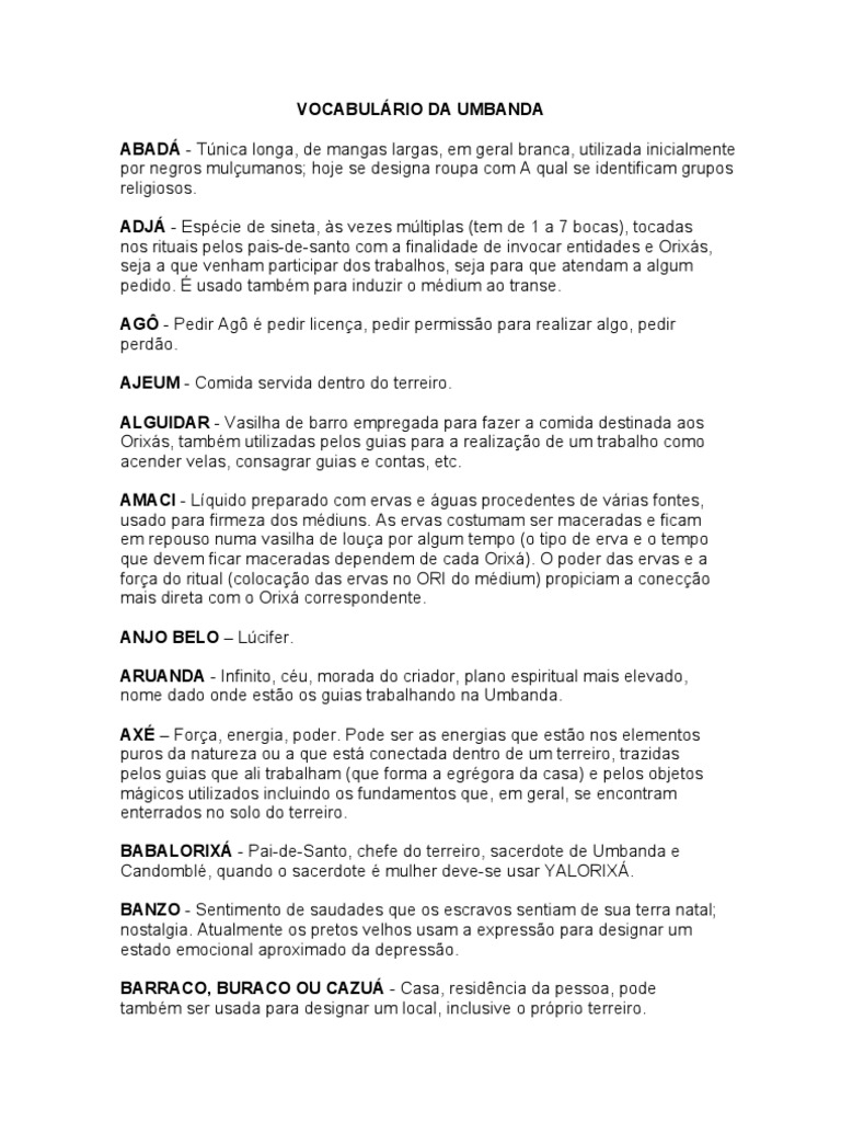 Vocabulário da Umbanda | PDF | Espírito | Mediunidade